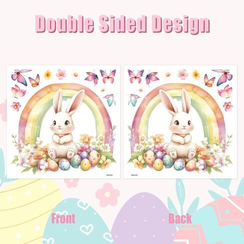 Large Easter Window Clings, 3 Sheets Static Cute Easter Egg Bunny Windows Clings for Glass Window Decor, Double-Sided Decorations with Flowers Butterflies for Home Office Party Supplies in Saudi Arabia
