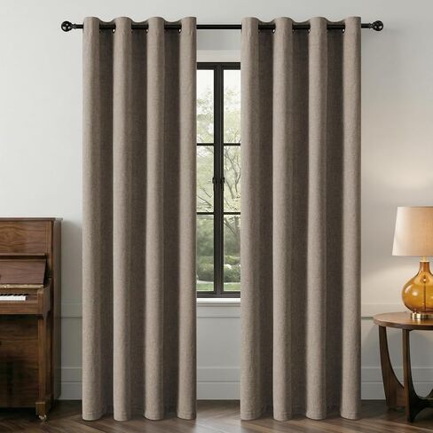 100% Blackout Curtains for Bedroom, Luxury Chenille Thermal Insulated Drapes for Living Room, Energy Saving Room Darkening 84 Inch Long Curtains, Grommet Top, 2 Panels, 52" W x 84" L, Brown in Saudi Arabia