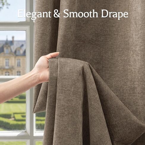 100% Blackout Curtains for Bedroom, Luxury Chenille Thermal Insulated Drapes for Living Room, Energy Saving Room Darkening 84 Inch Long Curtains, Grommet Top, 2 Panels, 52" W x 84" L, Brown in Saudi Arabia