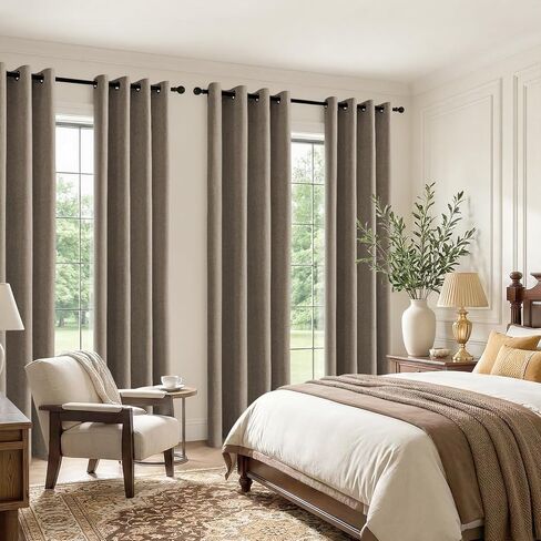 100% Blackout Curtains for Bedroom, Luxury Chenille Thermal Insulated Drapes for Living Room, Energy Saving Room Darkening 84 Inch Long Curtains, Grommet Top, 2 Panels, 52" W x 84" L, Brown in Saudi Arabia
