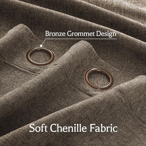 100% Blackout Curtains for Bedroom, Luxury Chenille Thermal Insulated Drapes for Living Room, Energy Saving Room Darkening 84 Inch Long Curtains, Grommet Top, 2 Panels, 52" W x 84" L, Brown in Saudi Arabia