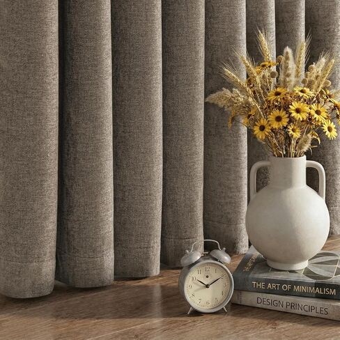 100% Blackout Curtains for Bedroom, Luxury Chenille Thermal Insulated Drapes for Living Room, Energy Saving Room Darkening 84 Inch Long Curtains, Grommet Top, 2 Panels, 52" W x 84" L, Brown in Saudi Arabia
