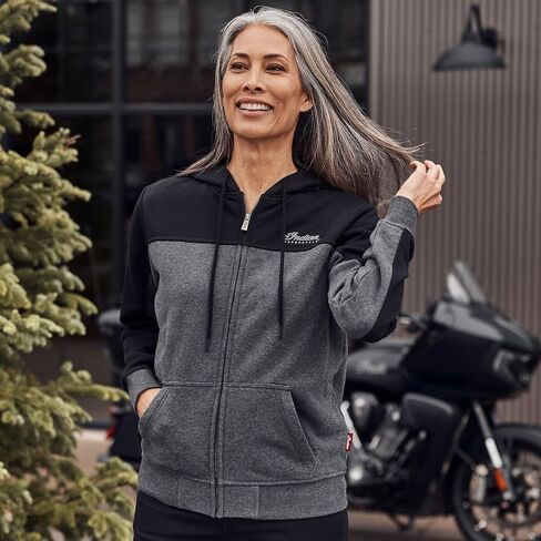 Indian Motorcycle Women's Colorblock Script Hoodie, Gray - 2864950 in Saudi Arabia