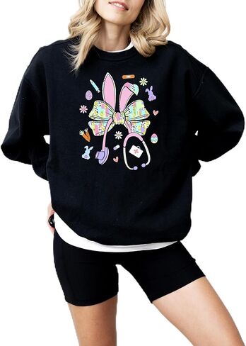 Olive Loves Apple Easter Nurse Sweatshirt for Women - Cute Bunny Bow Stethoscope Graphic Tee in Saudi Arabia