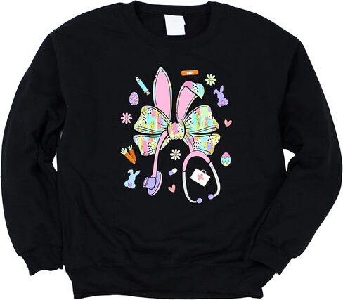 Olive Loves Apple Easter Nurse Sweatshirt for Women - Cute Bunny Bow Stethoscope Graphic Tee in Saudi Arabia