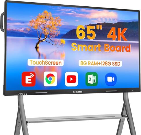 65" Smart Board + Stand, 4K UHD Touchscreen Interactive Digital Whiteboard Display, Electronic All-in-One Computer for Classroom Office Home Business w/Open App Ecosystem Stand & Wall Mount in Saudi Arabia