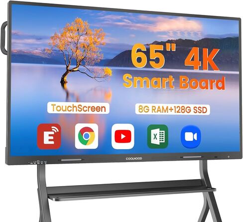 65" Smart Board + Stand, 4K UHD Touchscreen Interactive Digital Whiteboard Display, Electronic All-in-One Computer for Classroom Office Home Business w/Open App Ecosystem Stand & Wall Mount in Saudi Arabia