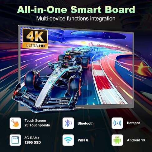 65" Smart Board + Stand, 4K UHD Touchscreen Interactive Digital Whiteboard Display, Electronic All-in-One Computer for Classroom Office Home Business w/Open App Ecosystem Stand & Wall Mount in Saudi Arabia