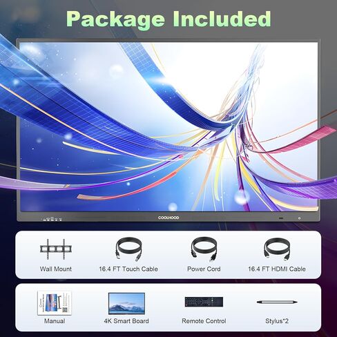 65" Smart Board + Stand, 4K UHD Touchscreen Interactive Digital Whiteboard Display, Electronic All-in-One Computer for Classroom Office Home Business w/Open App Ecosystem Stand & Wall Mount in Saudi Arabia