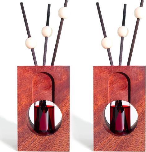 Meinvcisi 2 Empty Fragrance Wood Glass Diffuser Bottles, Refillable Diffuser Bottles with 10pcs Reeds Sticks &10 wood balls, Wood Vases Reed Diffuser Set, Vintage Embossed, 75ML, Brown. 2 Packs. in Saudi Arabia