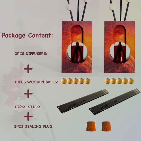 Meinvcisi 2 Empty Fragrance Wood Glass Diffuser Bottles, Refillable Diffuser Bottles with 10pcs Reeds Sticks &10 wood balls, Wood Vases Reed Diffuser Set, Vintage Embossed, 75ML, Brown. 2 Packs. in Saudi Arabia