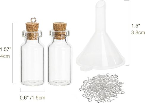 Kingrol 100 Pack 2ml Mini Glass Bottles with Corks for Adult DIY Crafts, Decorative Message Bottles, Wedding Table Décor, Spell Jars - Includes Funnels & Eye Screws in Saudi Arabia
