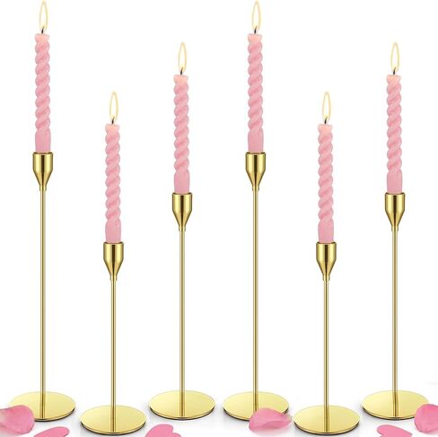 Dandat 6 Pcs Gold Metal Taper Candle Holders Vintage Candelabra & Tall Stands for Wedding Mantel Housewarming Gift in Saudi Arabia