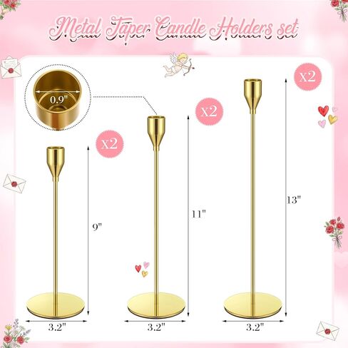 Dandat 6 Pcs Gold Metal Taper Candle Holders Vintage Candelabra & Tall Stands for Wedding Mantel Housewarming Gift in Saudi Arabia