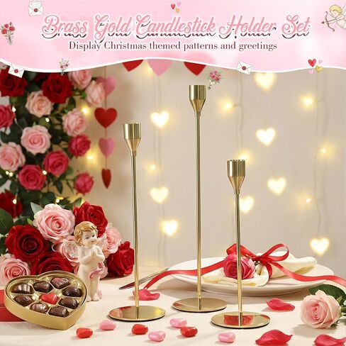 Dandat 6 Pcs Gold Metal Taper Candle Holders Vintage Candelabra & Tall Stands for Wedding Mantel Housewarming Gift in Saudi Arabia