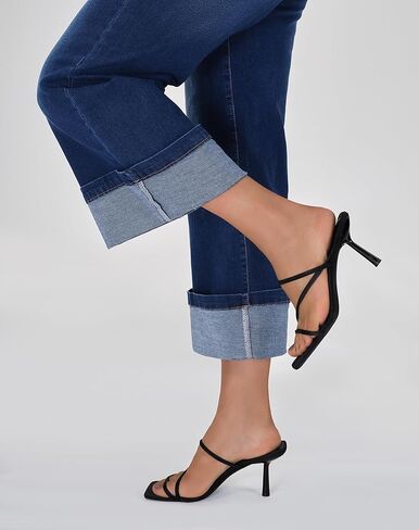 roswear Women's Capri Jeans Stretchy High Waist Wide Leg Cropped Pants with Cuffed Hem in Saudi Arabia