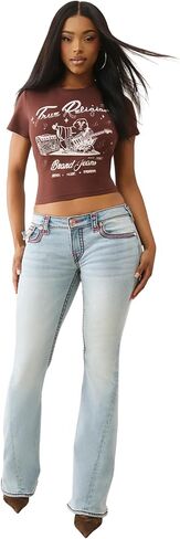 True Religion Joey Low Rise Super T Flap Flare Womens Jeans | Denim, Stitching & Horseshoe in Saudi Arabia