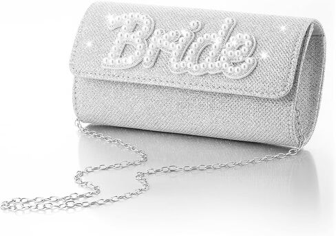 Hosuly Bride Purse Gifts Clutch for Wedding Honeymoon Gifts for Bride to Be Gift Pearl Rhinestone Letter Evening Bag Bridal Shower Gift for Bachelorette Engagement in Saudi Arabia