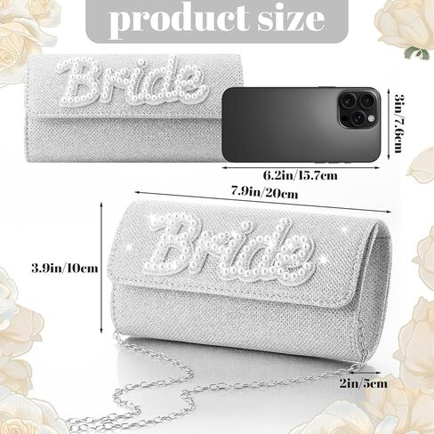 Hosuly Bride Purse Gifts Clutch for Wedding Honeymoon Gifts for Bride to Be Gift Pearl Rhinestone Letter Evening Bag Bridal Shower Gift for Bachelorette Engagement in Saudi Arabia