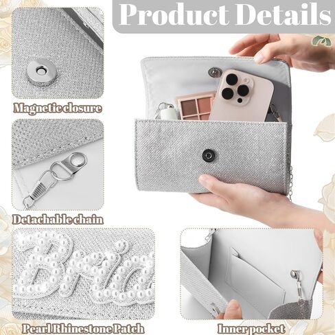 Hosuly Bride Purse Gifts Clutch for Wedding Honeymoon Gifts for Bride to Be Gift Pearl Rhinestone Letter Evening Bag Bridal Shower Gift for Bachelorette Engagement in Saudi Arabia