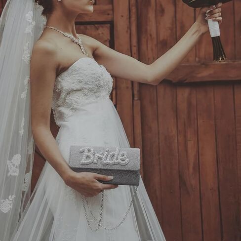 Hosuly Bride Purse Gifts Clutch for Wedding Honeymoon Gifts for Bride to Be Gift Pearl Rhinestone Letter Evening Bag Bridal Shower Gift for Bachelorette Engagement in Saudi Arabia