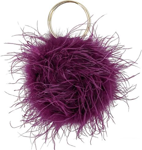 LVCOMEFF Women Ostrich Feather Purse Round Clutch Mini Handbag Cute Furry Evening Purse for Party Wedding in Saudi Arabia