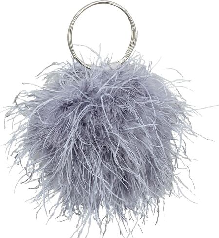 LVCOMEFF Women Ostrich Feather Purse Round Clutch Mini Handbag Cute Furry Evening Purse for Party Wedding in Saudi Arabia