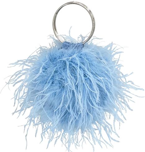 LVCOMEFF Women Ostrich Feather Purse Round Clutch Mini Handbag Cute Furry Evening Purse for Party Wedding in Saudi Arabia