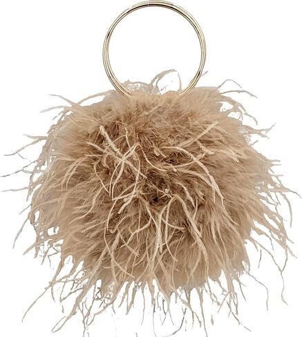LVCOMEFF Women Ostrich Feather Purse Round Clutch Mini Handbag Cute Furry Evening Purse for Party Wedding in Saudi Arabia