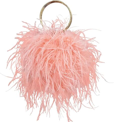 LVCOMEFF Women Ostrich Feather Purse Round Clutch Mini Handbag Cute Furry Evening Purse for Party Wedding in Saudi Arabia