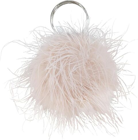 LVCOMEFF Women Ostrich Feather Purse Round Clutch Mini Handbag Cute Furry Evening Purse for Party Wedding in Saudi Arabia