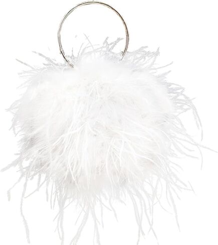 LVCOMEFF Women Ostrich Feather Purse Round Clutch Mini Handbag Cute Furry Evening Purse for Party Wedding in Saudi Arabia