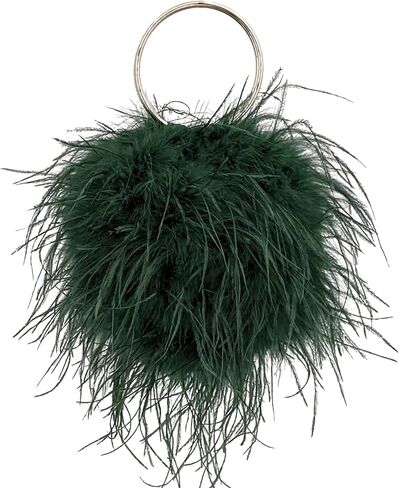 LVCOMEFF Women Ostrich Feather Purse Round Clutch Mini Handbag Cute Furry Evening Purse for Party Wedding in Saudi Arabia