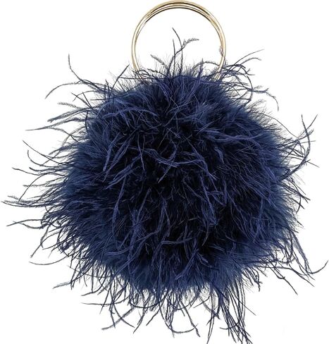 LVCOMEFF Women Ostrich Feather Purse Round Clutch Mini Handbag Cute Furry Evening Purse for Party Wedding in Saudi Arabia
