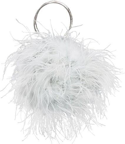 LVCOMEFF Women Ostrich Feather Purse Round Clutch Mini Handbag Cute Furry Evening Purse for Party Wedding in Saudi Arabia