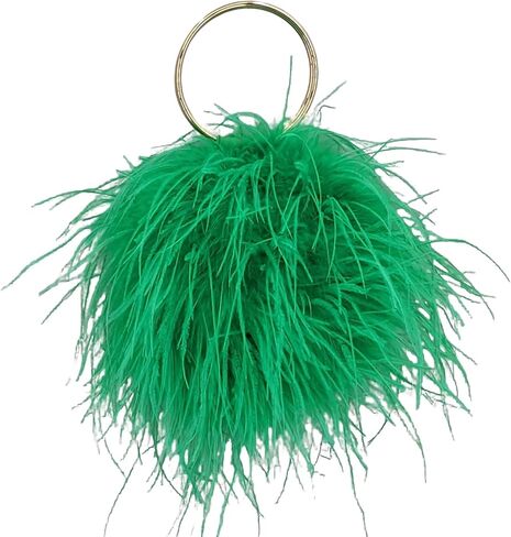 LVCOMEFF Women Ostrich Feather Purse Round Clutch Mini Handbag Cute Furry Evening Purse for Party Wedding in Saudi Arabia