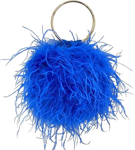 LVCOMEFF Women Ostrich Feather Purse Round Clutch Mini Handbag Cute Furry Evening Purse for Party Wedding in Saudi Arabia