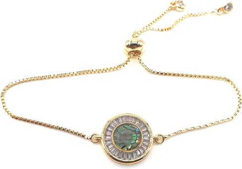 SIFRIMANIA Minimalist Adjustable Gold Plated Bracelet with Abalone Inlay and Cubic Zirconia Accent, Handmade Modern Jewelry for Women in Saudi Arabia