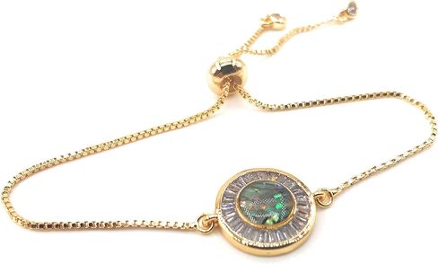 SIFRIMANIA Minimalist Adjustable Gold Plated Bracelet with Abalone Inlay and Cubic Zirconia Accent, Handmade Modern Jewelry for Women in Saudi Arabia