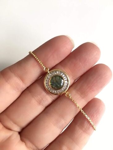 SIFRIMANIA Minimalist Adjustable Gold Plated Bracelet with Abalone Inlay and Cubic Zirconia Accent, Handmade Modern Jewelry for Women in Saudi Arabia