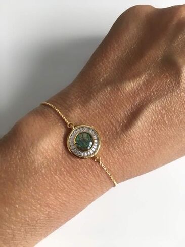 SIFRIMANIA Minimalist Adjustable Gold Plated Bracelet with Abalone Inlay and Cubic Zirconia Accent, Handmade Modern Jewelry for Women in Saudi Arabia