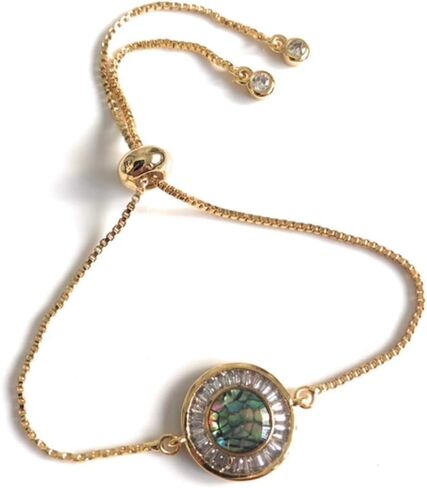 SIFRIMANIA Minimalist Adjustable Gold Plated Bracelet with Abalone Inlay and Cubic Zirconia Accent, Handmade Modern Jewelry for Women in Saudi Arabia