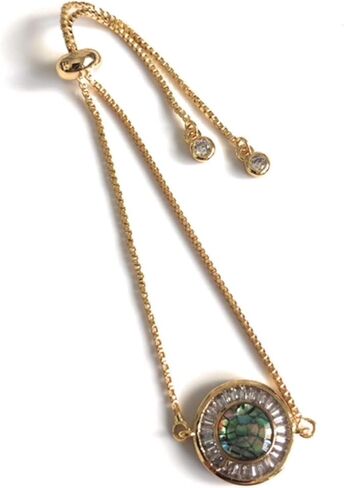 SIFRIMANIA Minimalist Adjustable Gold Plated Bracelet with Abalone Inlay and Cubic Zirconia Accent, Handmade Modern Jewelry for Women in Saudi Arabia