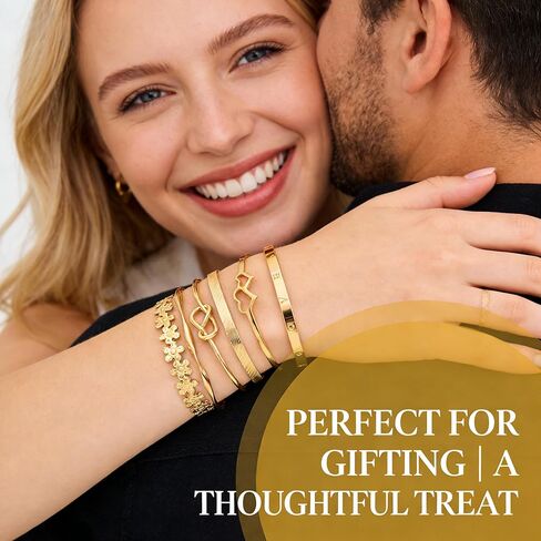 6 Pcs Gold Stackable Bracelets Set For Women Adjustable Open Cuff Bangles Flower Heart Knot Love Chain Trendy Layering Jewelry Gift (Pack of 1) in Saudi Arabia