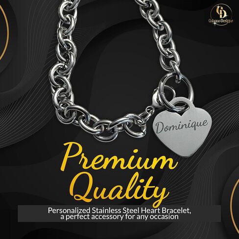 Personalized Stainless Steel Heart Bracelet – Custom Engraved Bracelet with Up to 4 Lines of Text, Meaningful Keepsake Jewelry Gift for Her, Mom, Wife, Bridesmaid, Anniversary, Birthday or Memorial in Saudi Arabia