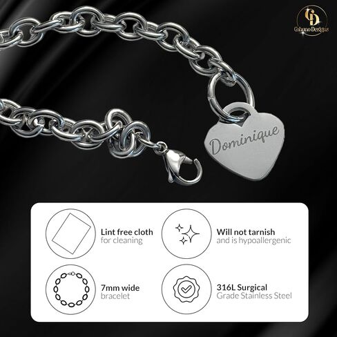 Personalized Stainless Steel Heart Bracelet – Custom Engraved Bracelet with Up to 4 Lines of Text, Meaningful Keepsake Jewelry Gift for Her, Mom, Wife, Bridesmaid, Anniversary, Birthday or Memorial in Saudi Arabia