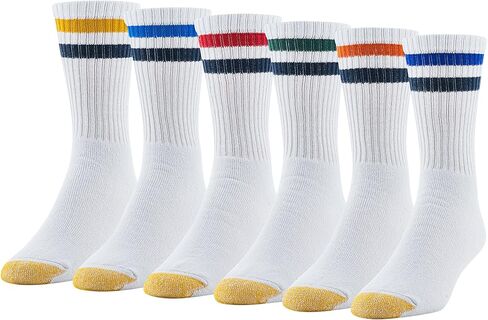 GOLDTOE Men's Cotton Blend Athletic Crew Socks, 6-Pairs, White/Royal Assorted, Shoe Size: 6-12.5 in Saudi Arabia
