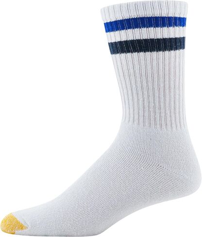 GOLDTOE Men's Cotton Blend Athletic Crew Socks, 6-Pairs, White/Royal Assorted, Shoe Size: 6-12.5 in Saudi Arabia