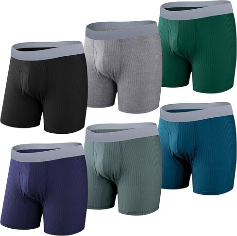 سراويل داخلية بوكسر مخططة ناعمة الملمس للرجال مكونة من 6 قطع - ملابس داخلية خفيفة الوزن قابلة للتنفس بدون علامات مع حزام خصر مطاطي in Kuwait