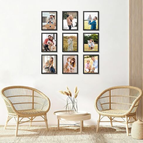 مجموعة إطارات صور مقاس 8 × 10 مكونة من 9 قطع - قلب من الخشب الصلب، إطار رفيع ولكن ليس من البلاستيك المجوف - لمسة نهائية من الخشب الأسود المقاوم للخدش والماء in Kuwait